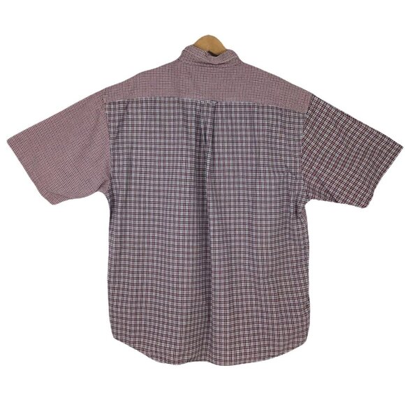 Bit & Bridle Mens XL Plaid Casual Button Down Shirt Short Sleeve Collar Red Blue - Picture 10 of 11